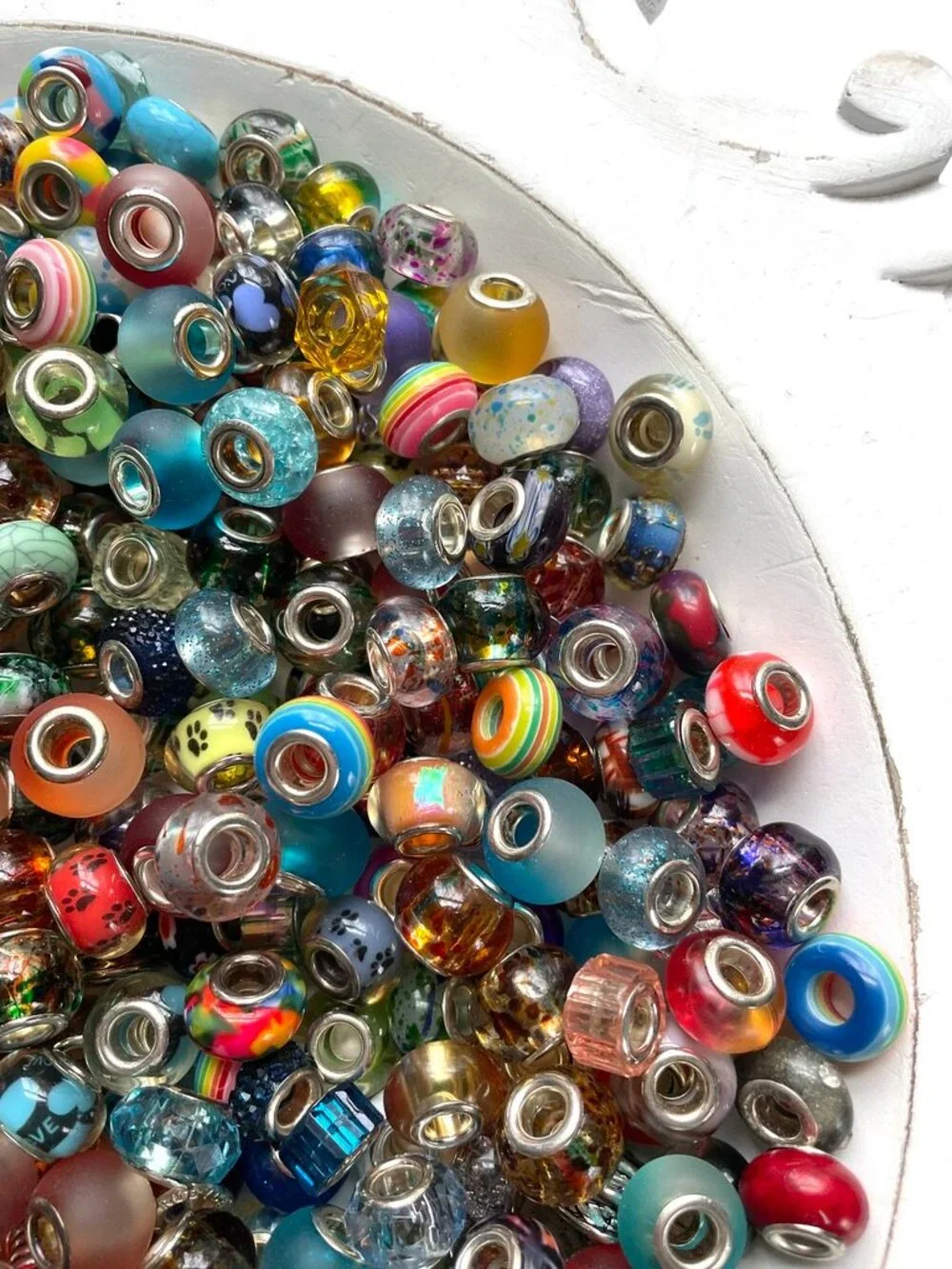 500+ Glass and Silvertone European Bead Lot-Mixed European Bead Lot - Picture 5 of 9